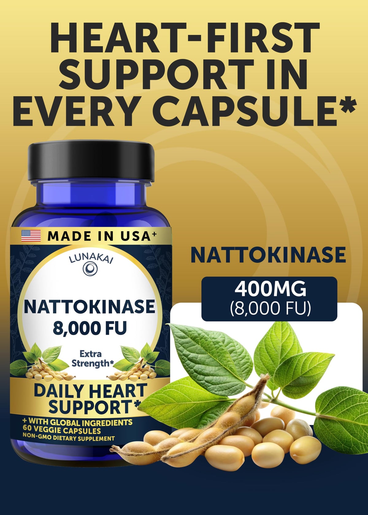 Lunakai USA made cardiovascular support supplement capsules label instructions