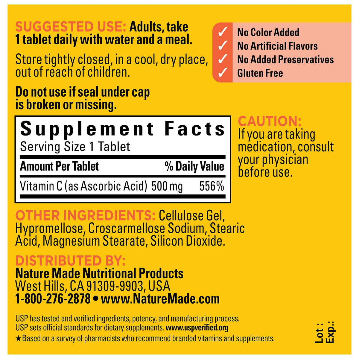 Nature Made antioxidant defense tablets side panel view detailing daily dosage guide