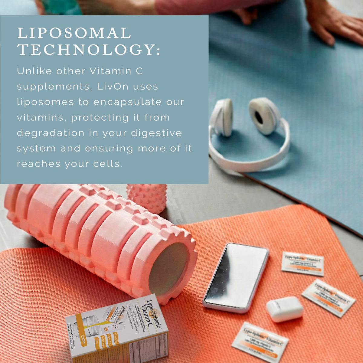 LivOn Labs Vitamin C liquid dietary supplement packaging displaying product details.
