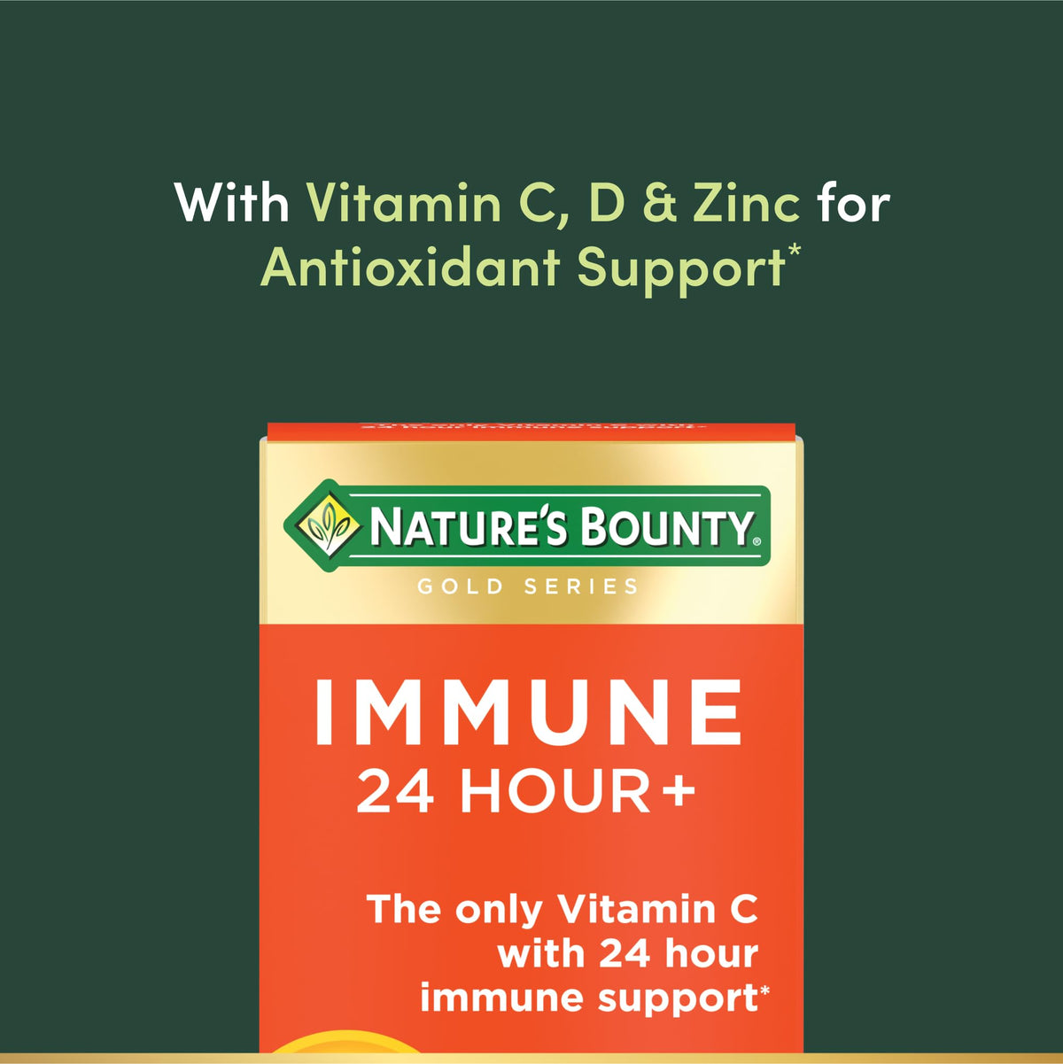 Nature's Bounty Gold Series packaging showing Ester-C, Vitamin D3, and Zinc ingredients.