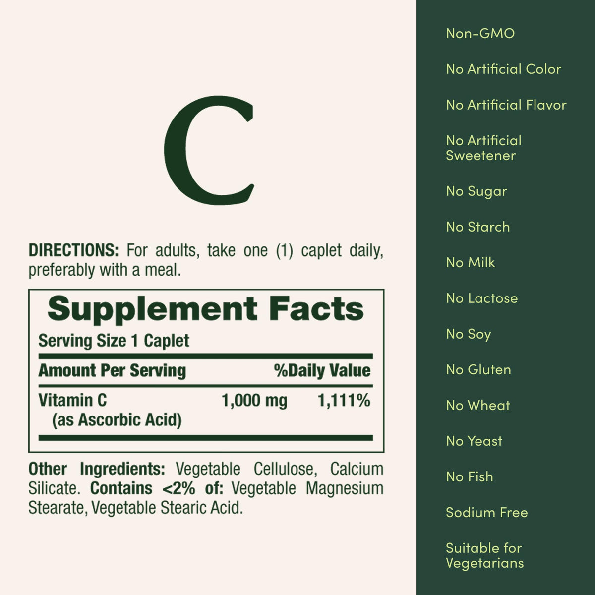 Nature's Bounty Vitamin C immune defense dietary supplement bottle standing upright with clear packaging details