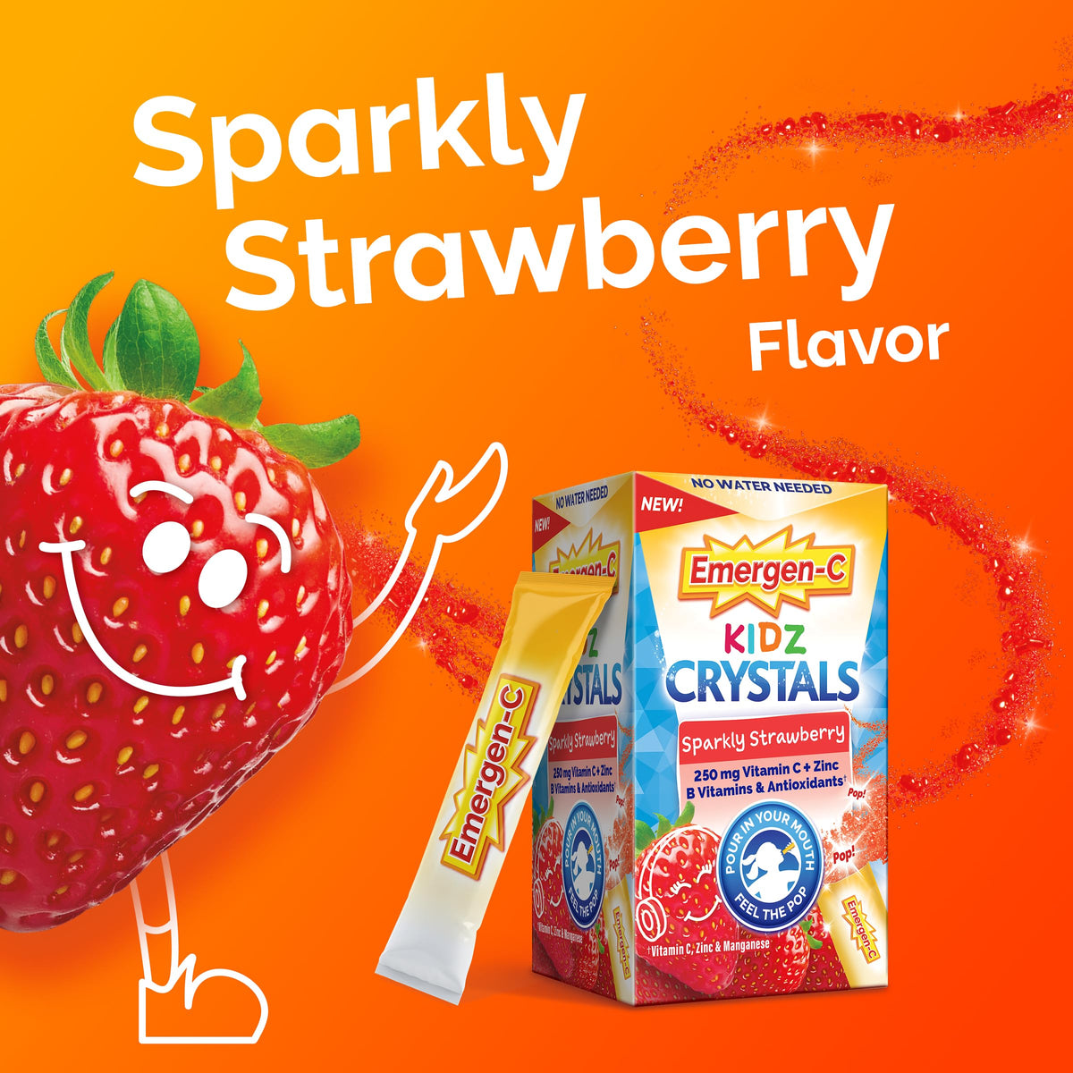 Waterless popping vitamin C supplement for kids in strawberry flavor