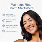 Zenwise Health 3-in-1 women's probiotic capsules showing vegetarian certification and prebiotic details.