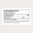 Thorne digestive enzyme supplement bottle showing supplement facts and ingredients