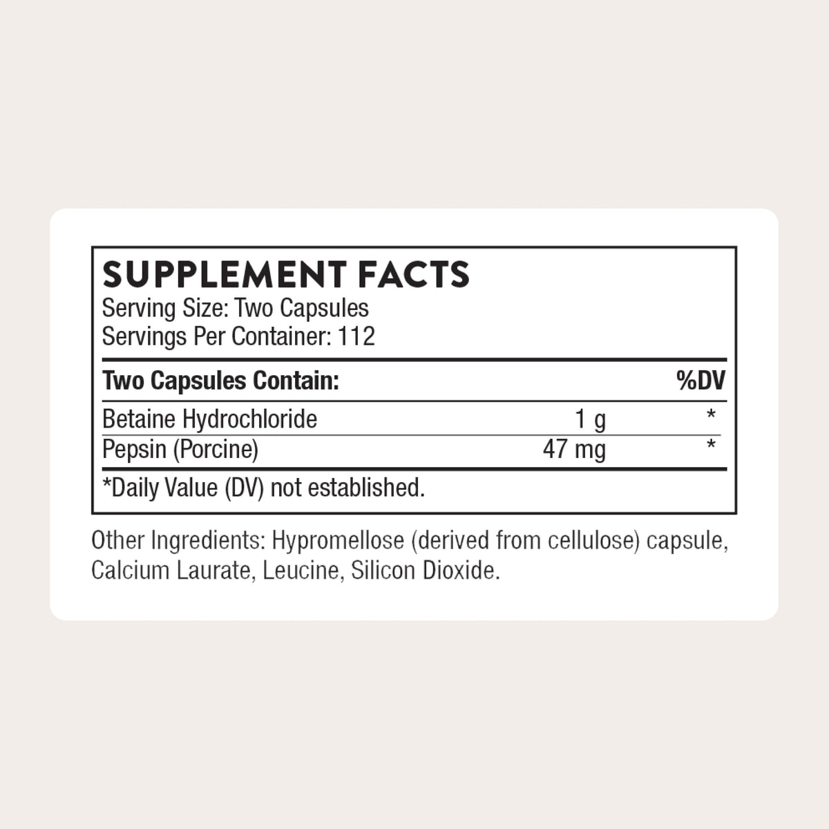 Thorne digestive enzyme supplement bottle showing supplement facts and ingredients