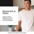 Thorne Betaine HCL and Pepsin capsule count details on the premium white bottle