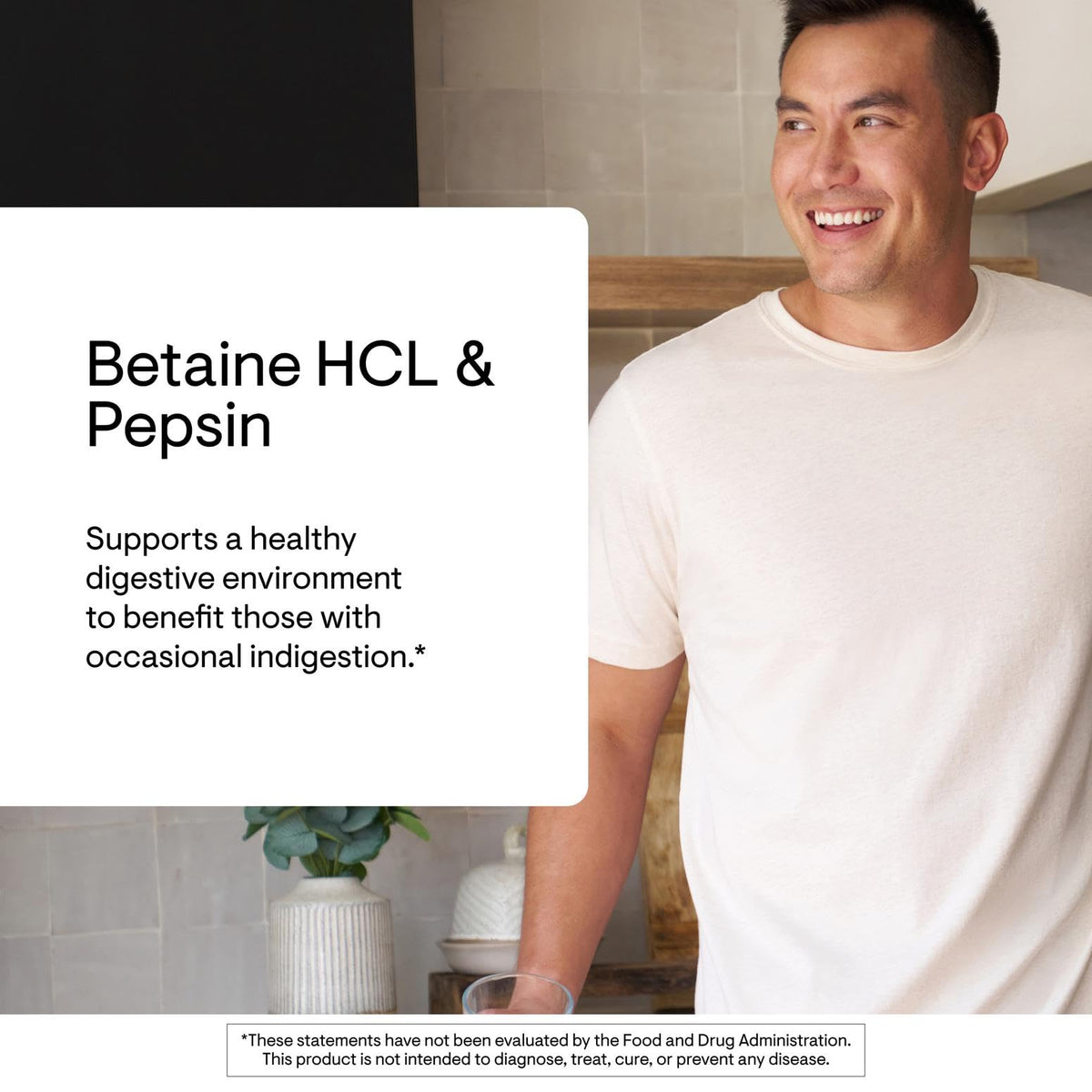 Thorne Betaine HCL and Pepsin capsule count details on the premium white bottle