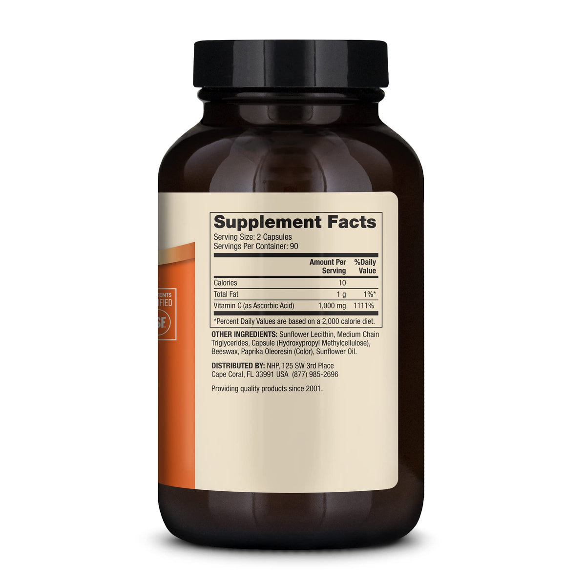 Dr. Mercola Liposomal Vitamin C supplement facts panel highlighting the one thousand milligram serving size