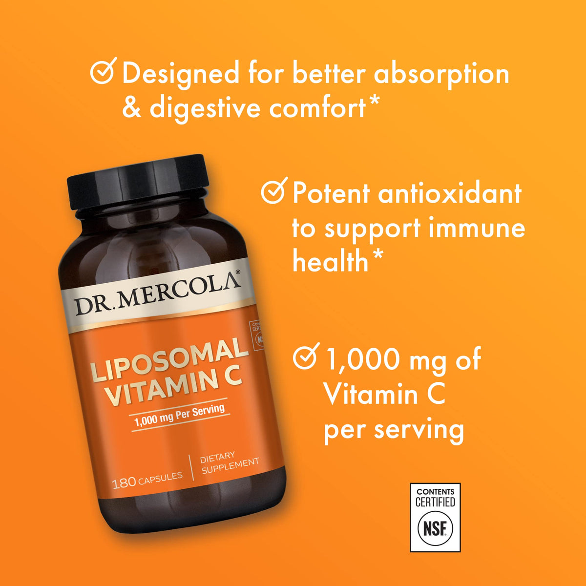 Close up of the advanced liquid filled liposomal capsules inside the amber glass bottle packaging