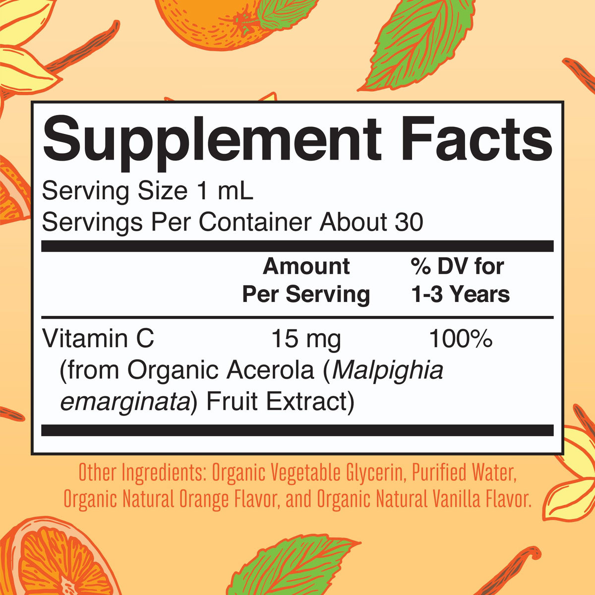MaryRuth Organics liquid vitamin C for toddlers orange vanilla flavor details