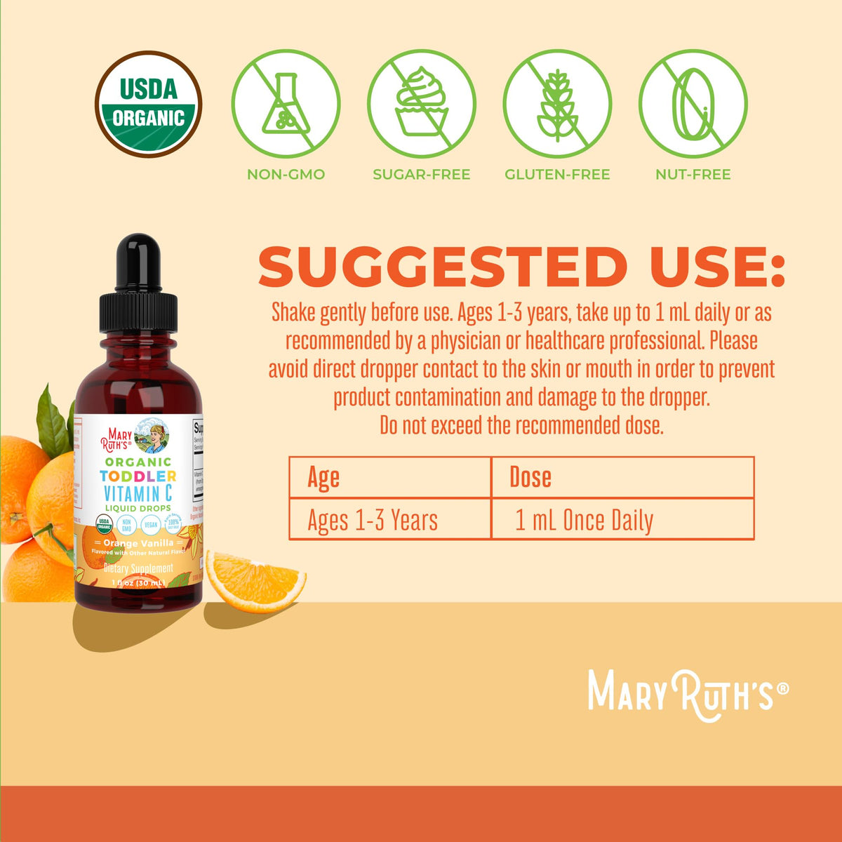 Organic vitamin C supplement for toddlers age one to three supplement facts label