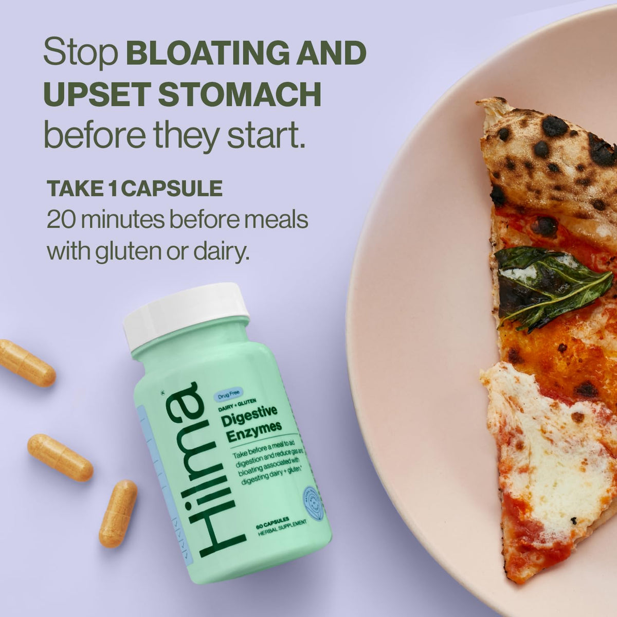 Hilma dairy and gluten digestive enzymes vegan supplement label information