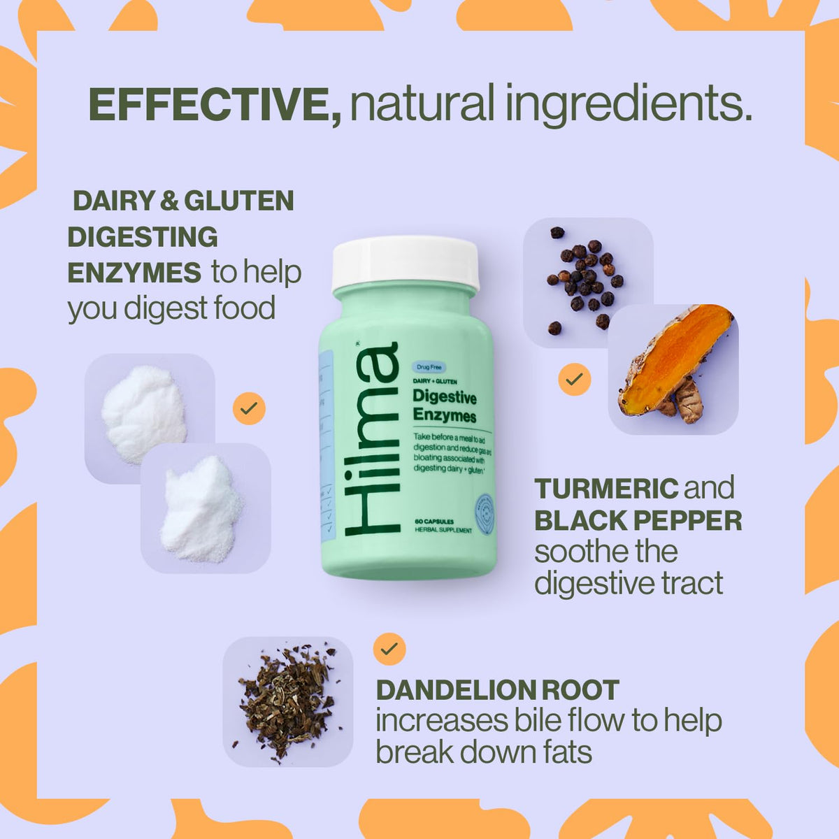 Hilma natural bloating relief pills with turmeric and dandelion root