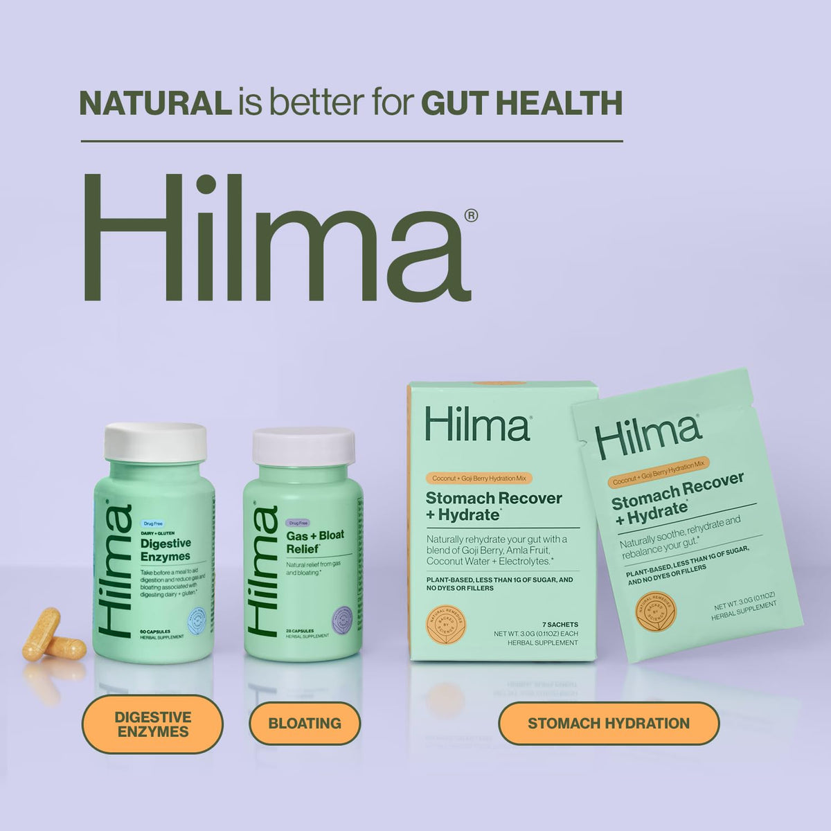 Hilma imported clean label certified digestive enzyme capsules lifestyle shot