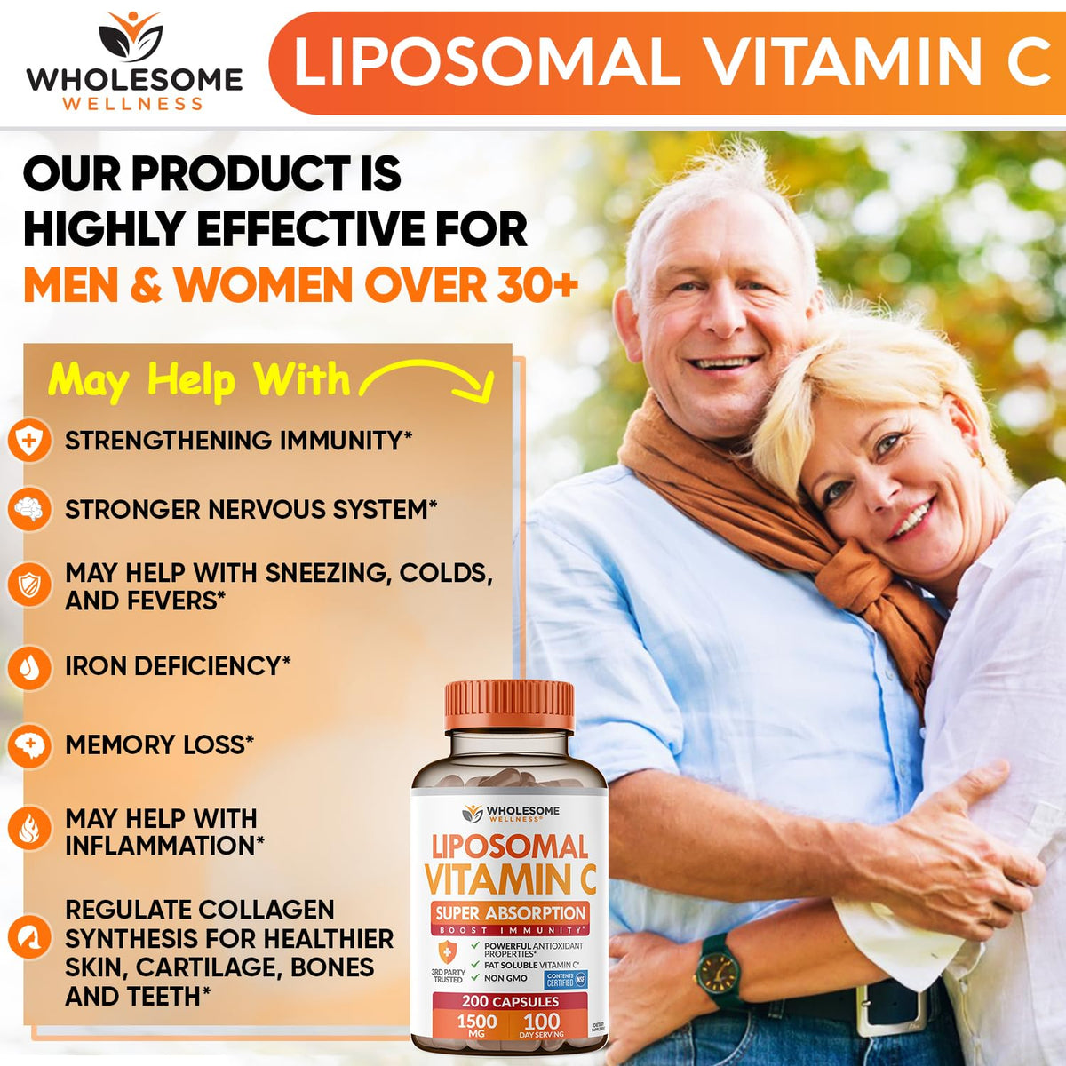 Back label of Wholesome Wellness 200 capsules showing supplement facts and serving sizes
