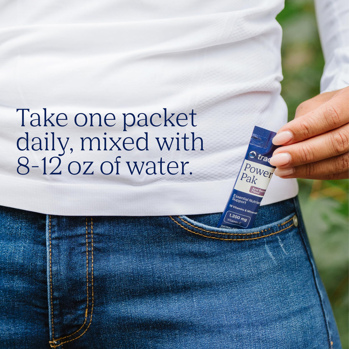 Back view of Trace Minerals Power Pak packaging highlighting Vitamin C and ConcenTrace minerals.