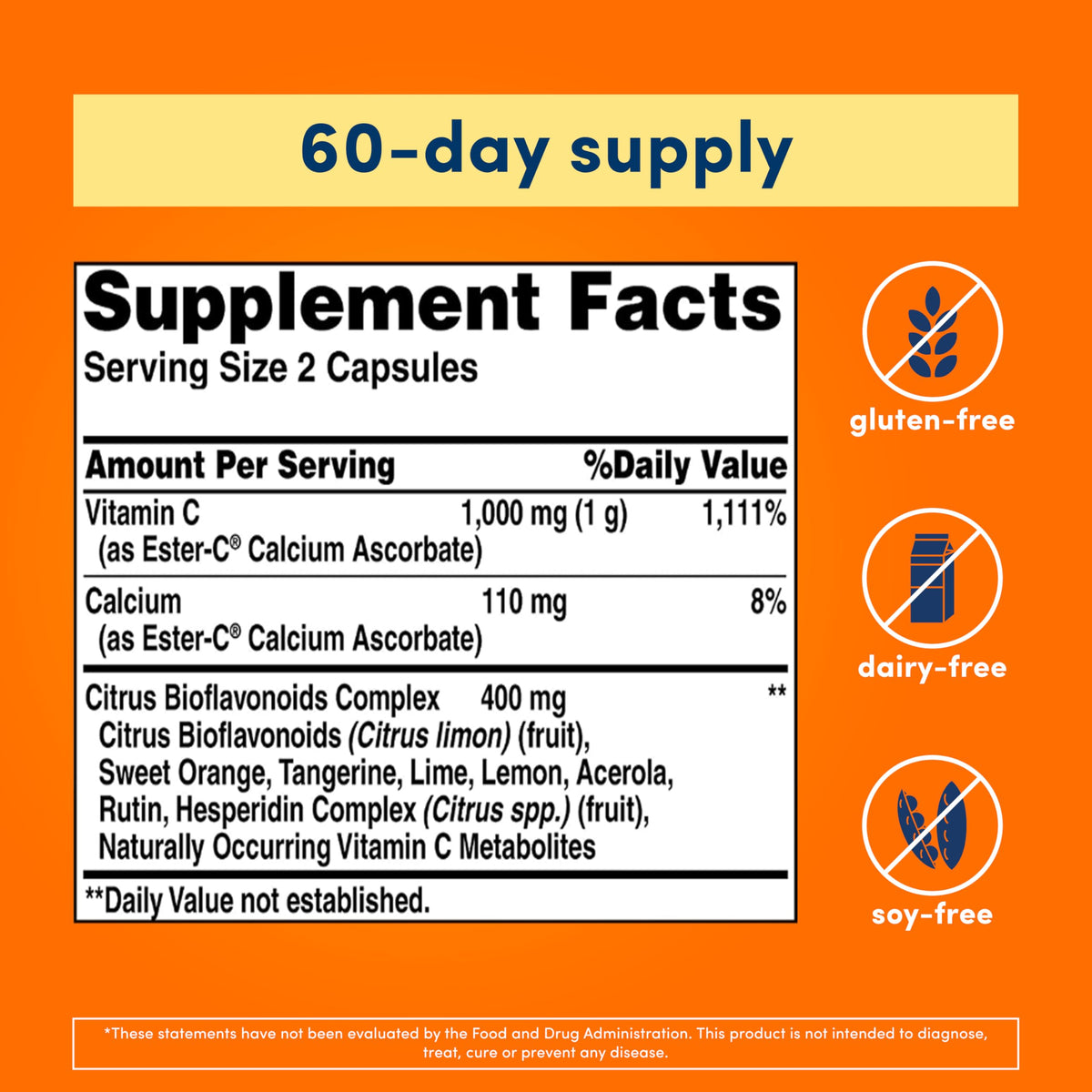 American Health Ester-C 500mg supplement facts panel and ingredients list