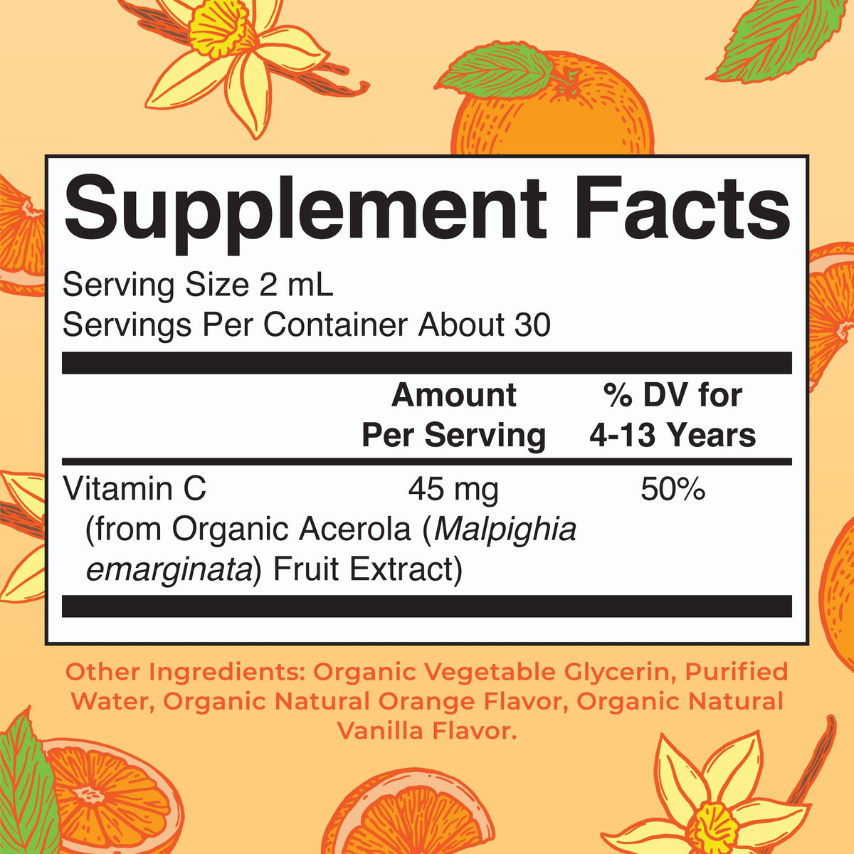 MaryRuth's USDA Organic Kids Vitamin C Supplement bottle with black dropper cap close up.