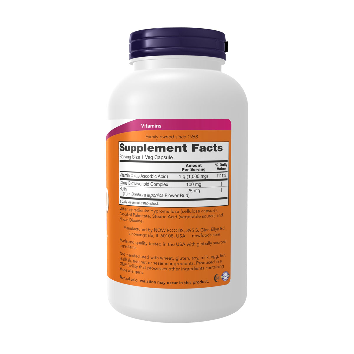 NOW Foods C-1000 with citrus bioflavonoids supplement label showing ingredient transparency