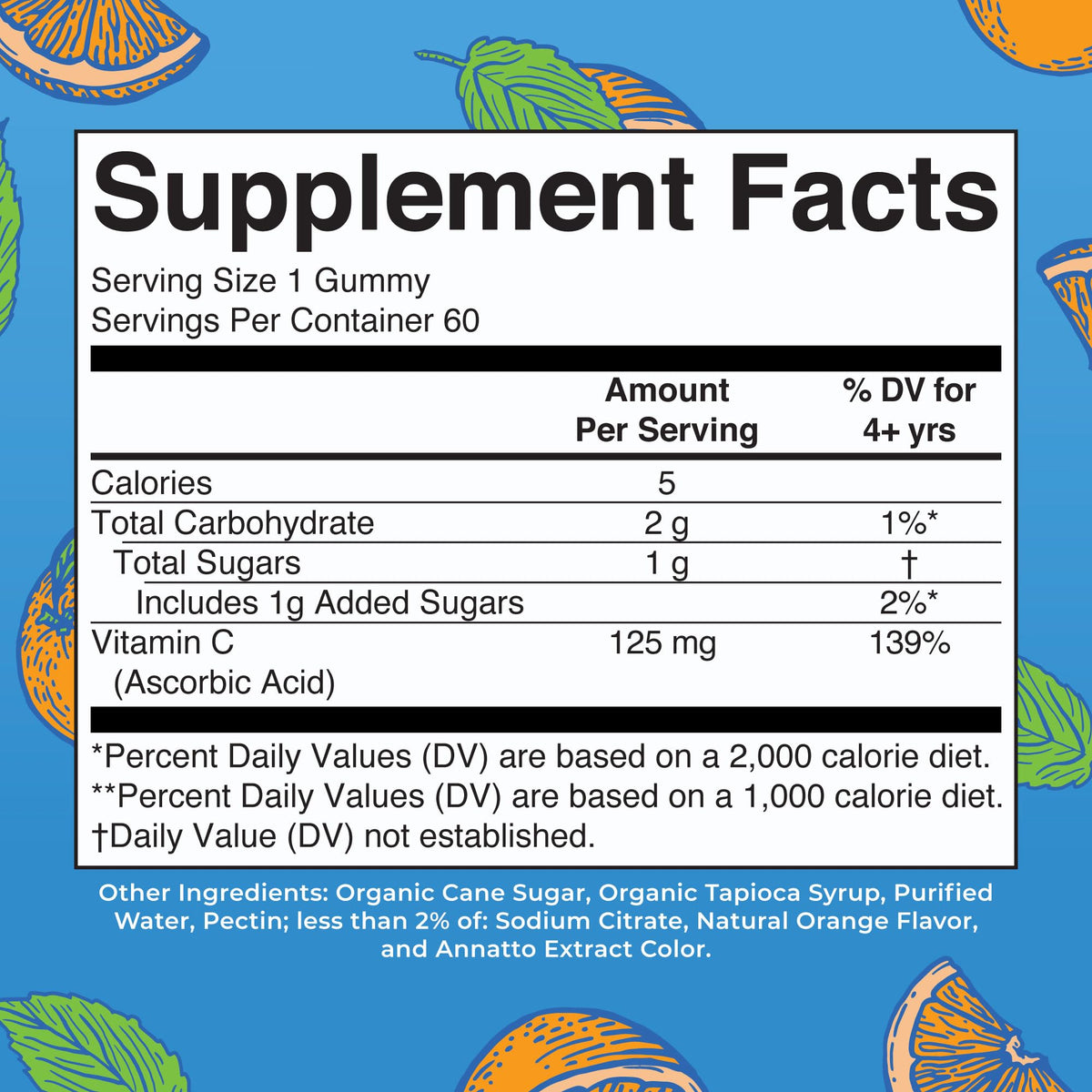 MaryRuth Organics orange flavor supplement bottle displaying nutritional facts