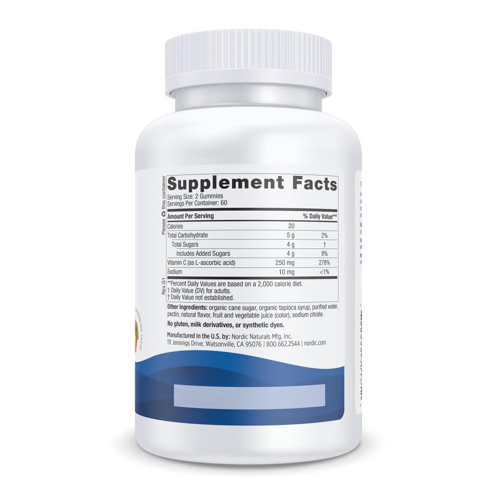 Nordic Naturals Vitamin C vegetarian gummies bottle supplement facts labels