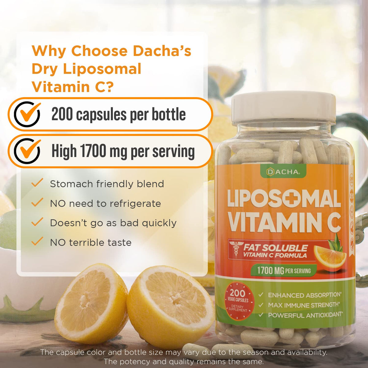 Dacha premium fat soluble vitamin C dietary supplement capsules showcasing advanced absorption technology