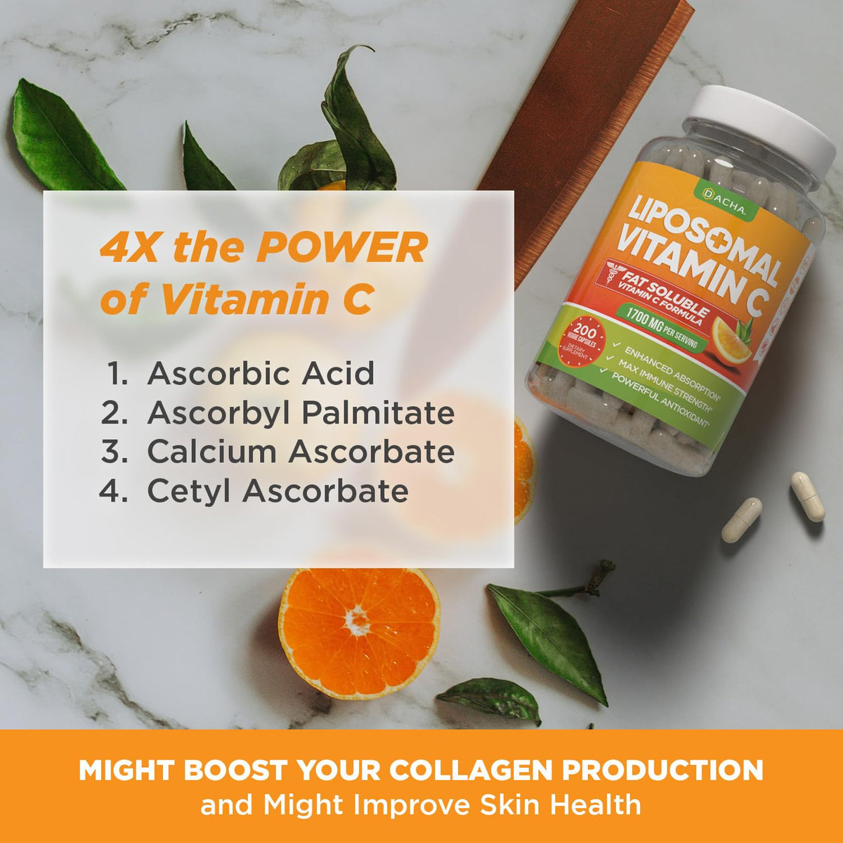 Dacha Liposomal Vitamin C 1700 Milligrams vegetarian capsules for daily skin health and collagen booster