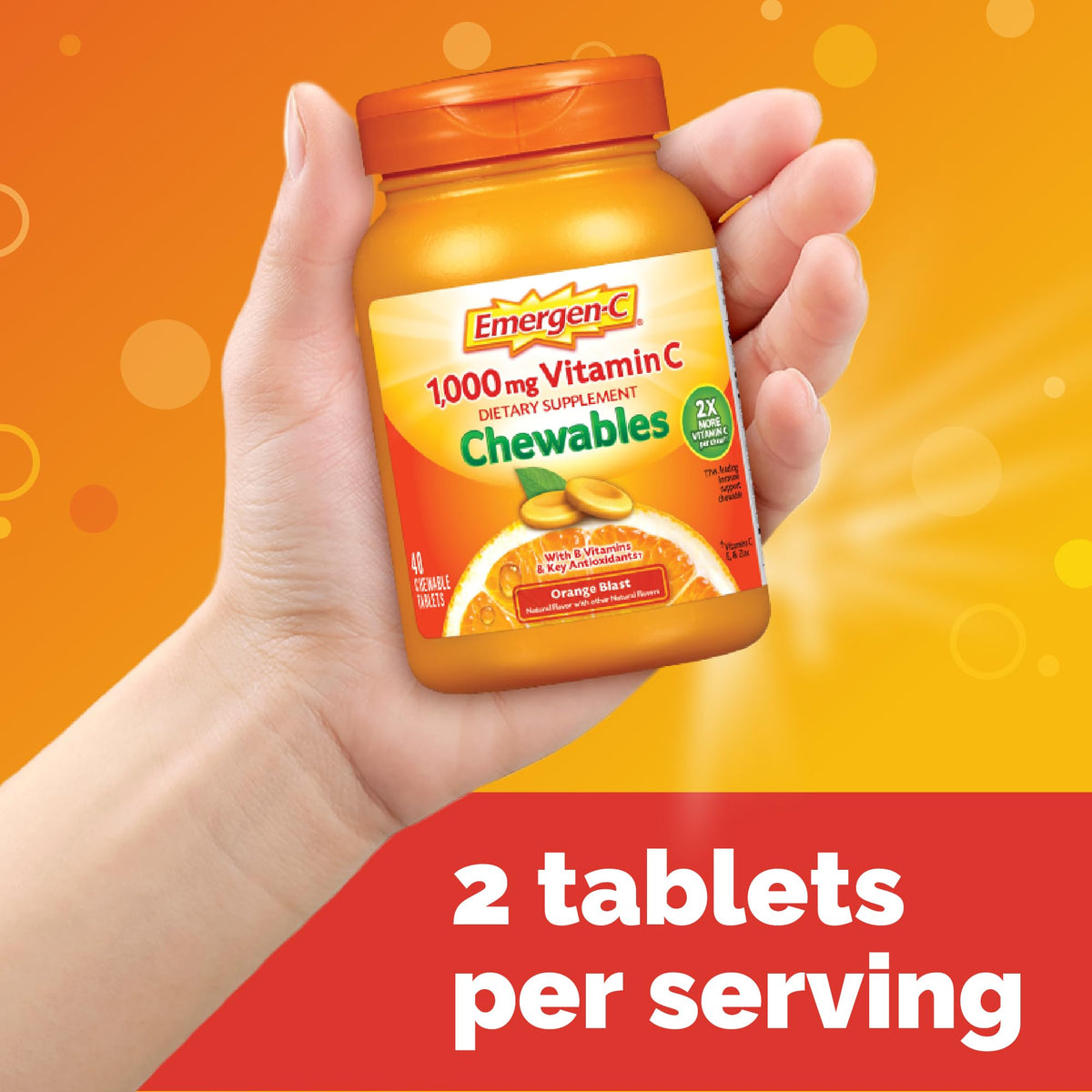 Emergen-C waterless chewable tablets one thousand milligrams side view