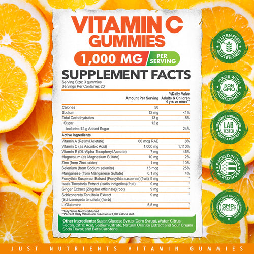Just Nutrients chewable multivitamin 60 count packaging highlighting natural orange flavor