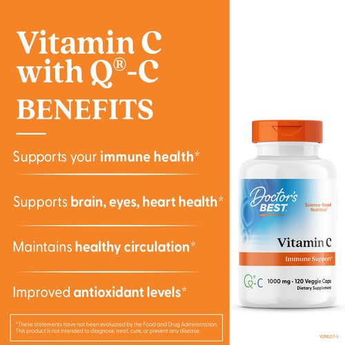 Doctor's Best Vitamin C showing the premium Quali-C Scotland sourcing seal on label