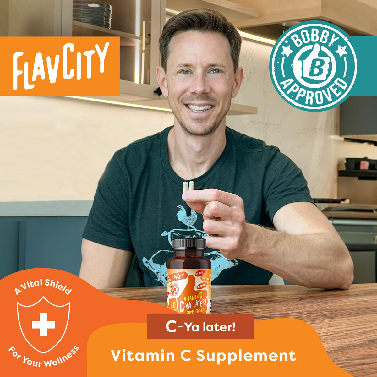 Shop FlavCity whole food derived vitamin C sixty capsule supplement panel