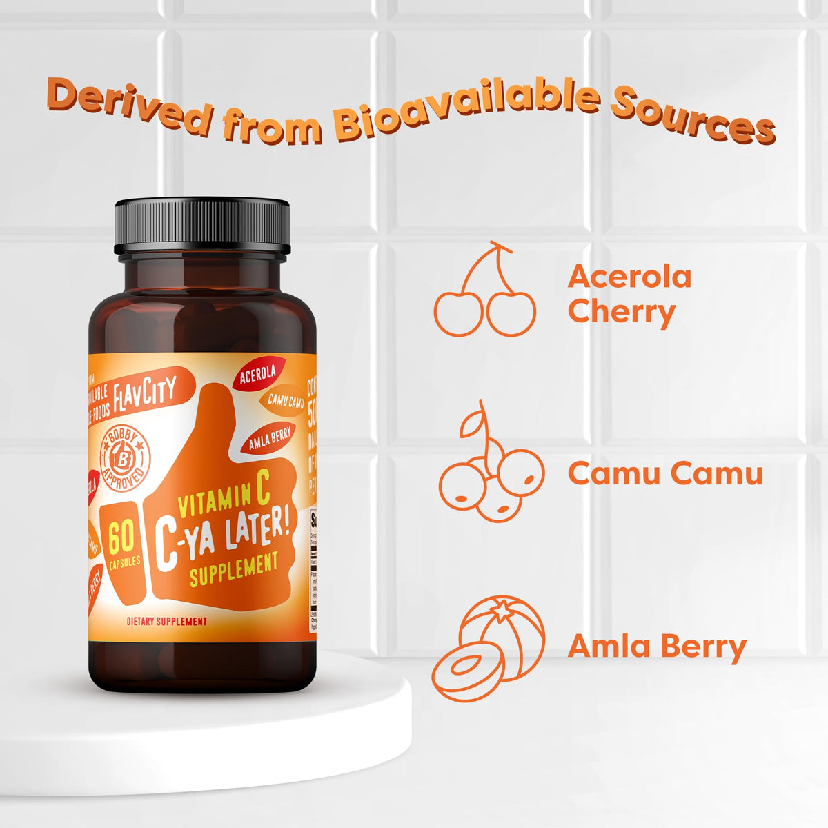 FlavCity C Ya Later natural antioxidant capsules with orange thumbprint design