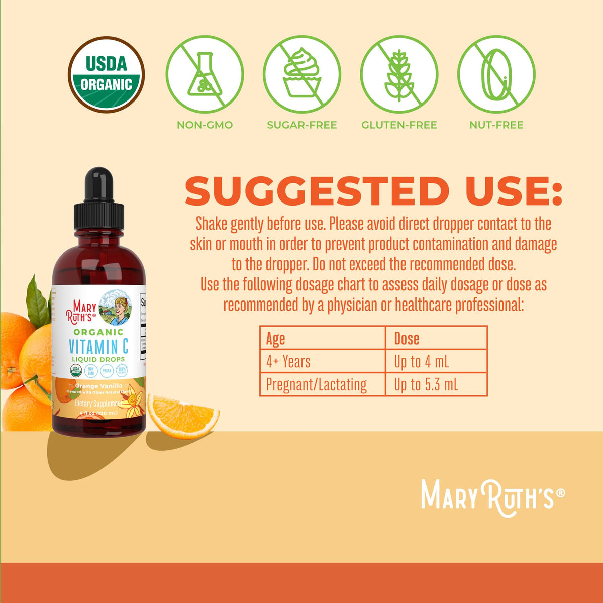 Authentic MaryRuth Organics USA imported liquid vitamin C supplement dropper cap