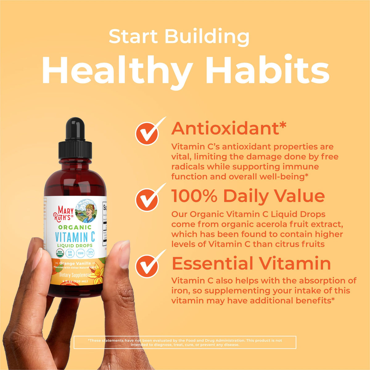 Clean label certified USDA organic vitamin C supplement by MaryRuth Organics