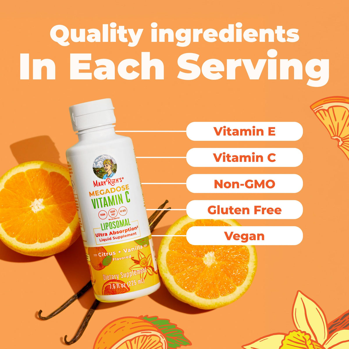 Authentically imported MaryRuth Organics liquid vitamin C packaging for health conscious buyers