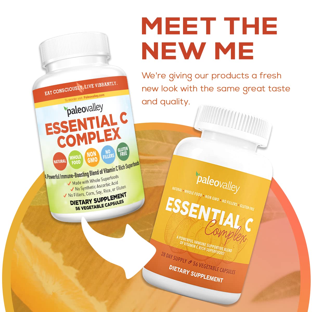 Close-up of Paleovalley organic immune support capsules alongside the product packaging on a clean background.
