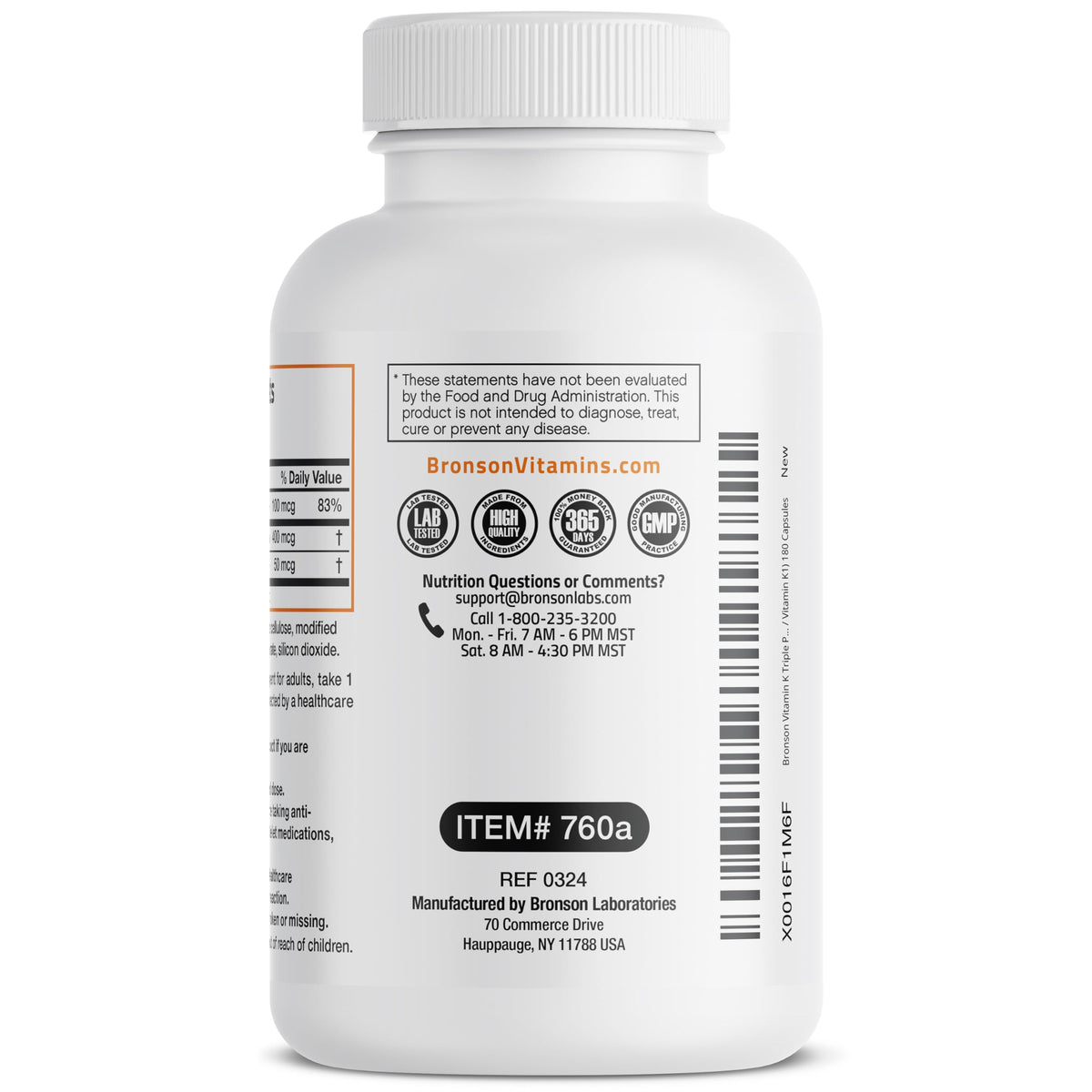 Bronson premium health supplement bottle showing high quality manufacturing security seal