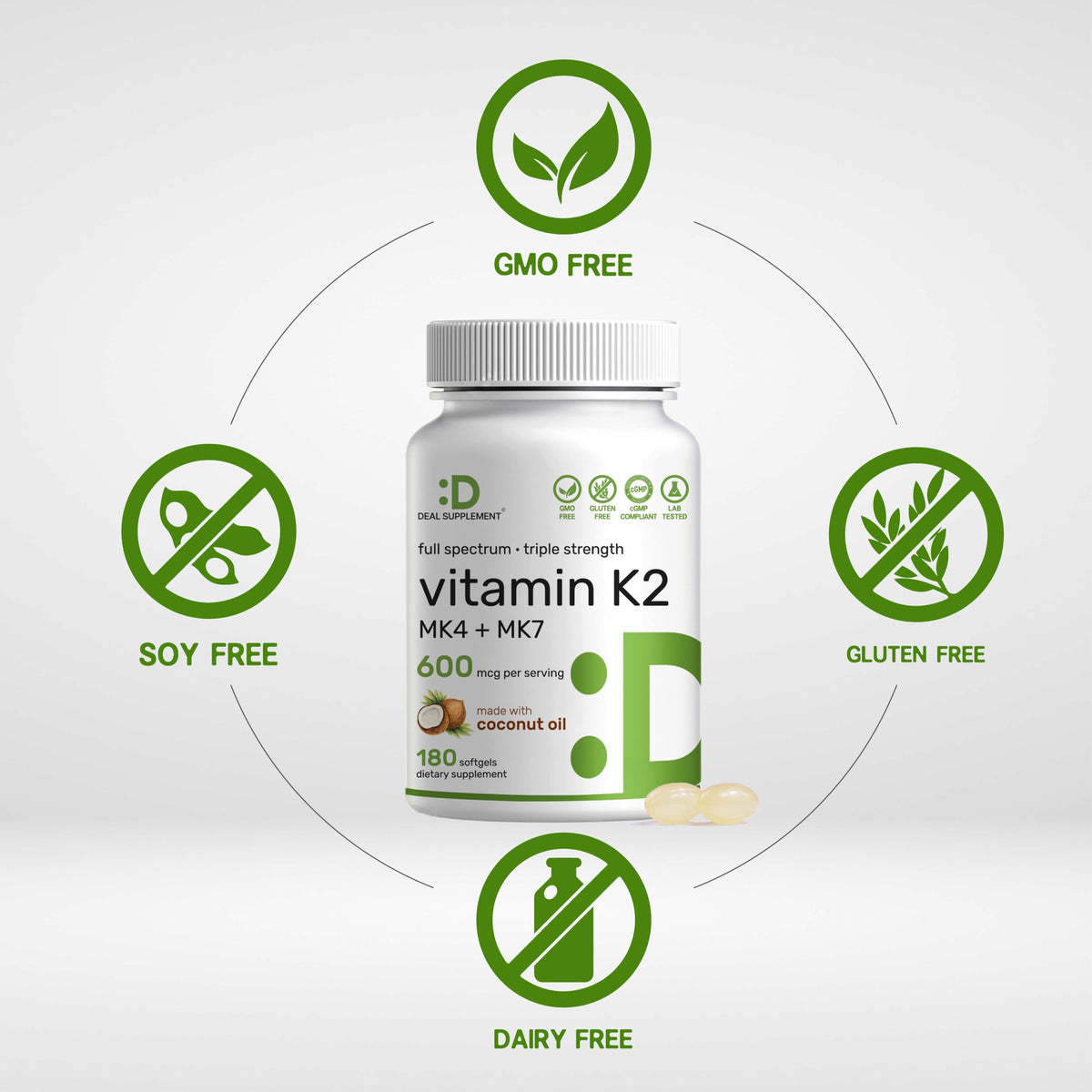 Deal Supplement Vitamin K2 virgin coconut oil liquid softgels for bone health