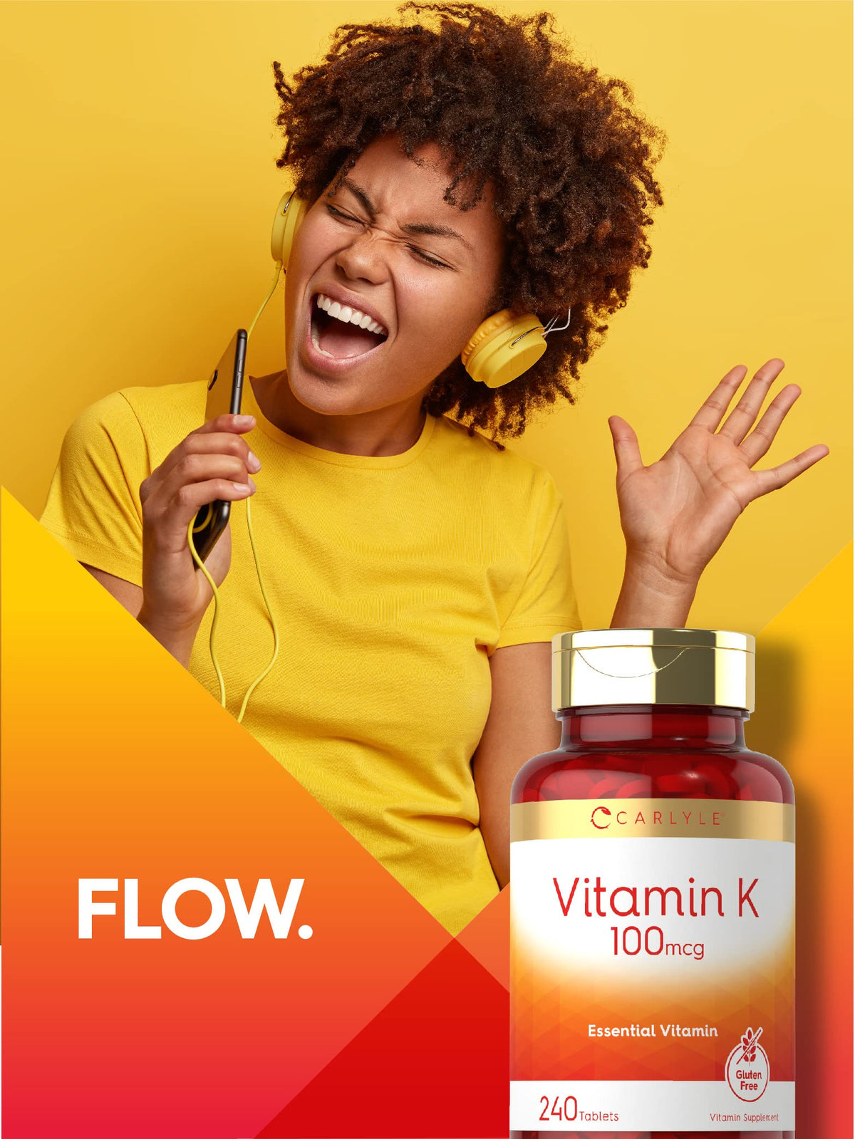 Carlyle Vitamin K dietary supplement bottle placed on a clean background