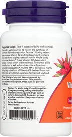 Authentic USA imported NOW Foods MK-7 100 mcg packaging showing MenaQ7 trademark seal