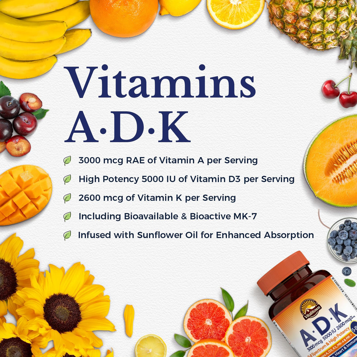 Vitalitown Vitamin ADK fat soluble vitamins softgels for maximum absorption support