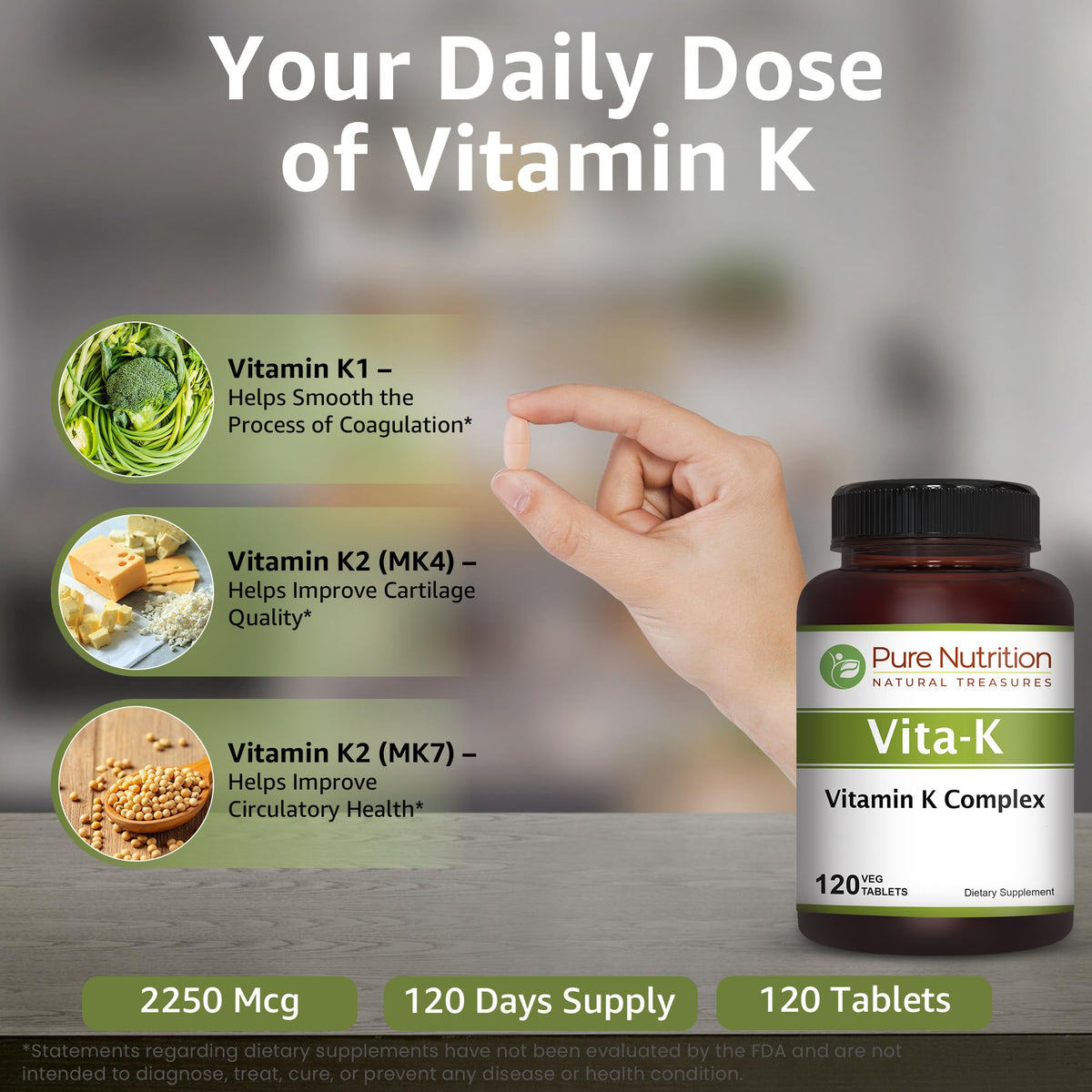 Authentic imported USA Pure Nutrition Vitamin K complex packaging base details