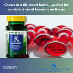 Close up of imported Fusion Shop Vitamin K2 100 Mcg container highlighting bone density and heart benefits.