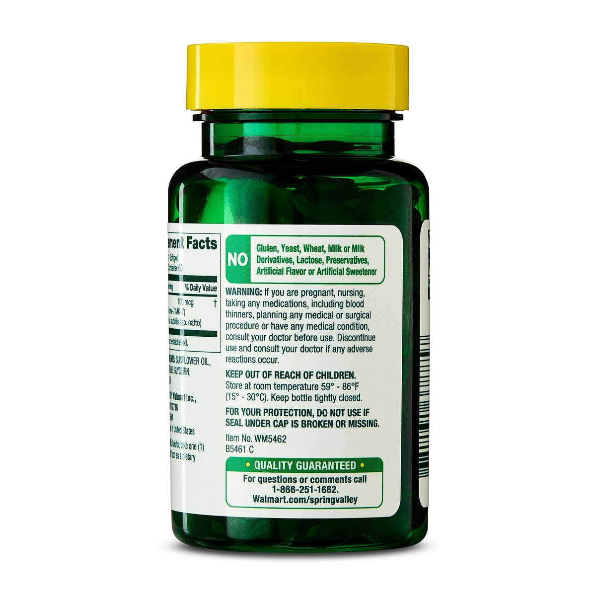 Fusion Shop Store K2 bone health supplement showing clean ingredients label free from yeast and lactose.