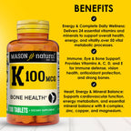 Mason Natural Vitamin K supplement label showing ingredient and dosage facts