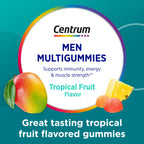 Authentic USA imported Centrum multivitamin gummies packaging with tropical fruit illustration.