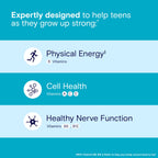 Side view of One A Day teen boy daily essentials multivitamin bottle highlighting zinc and vitamin D nutrients.