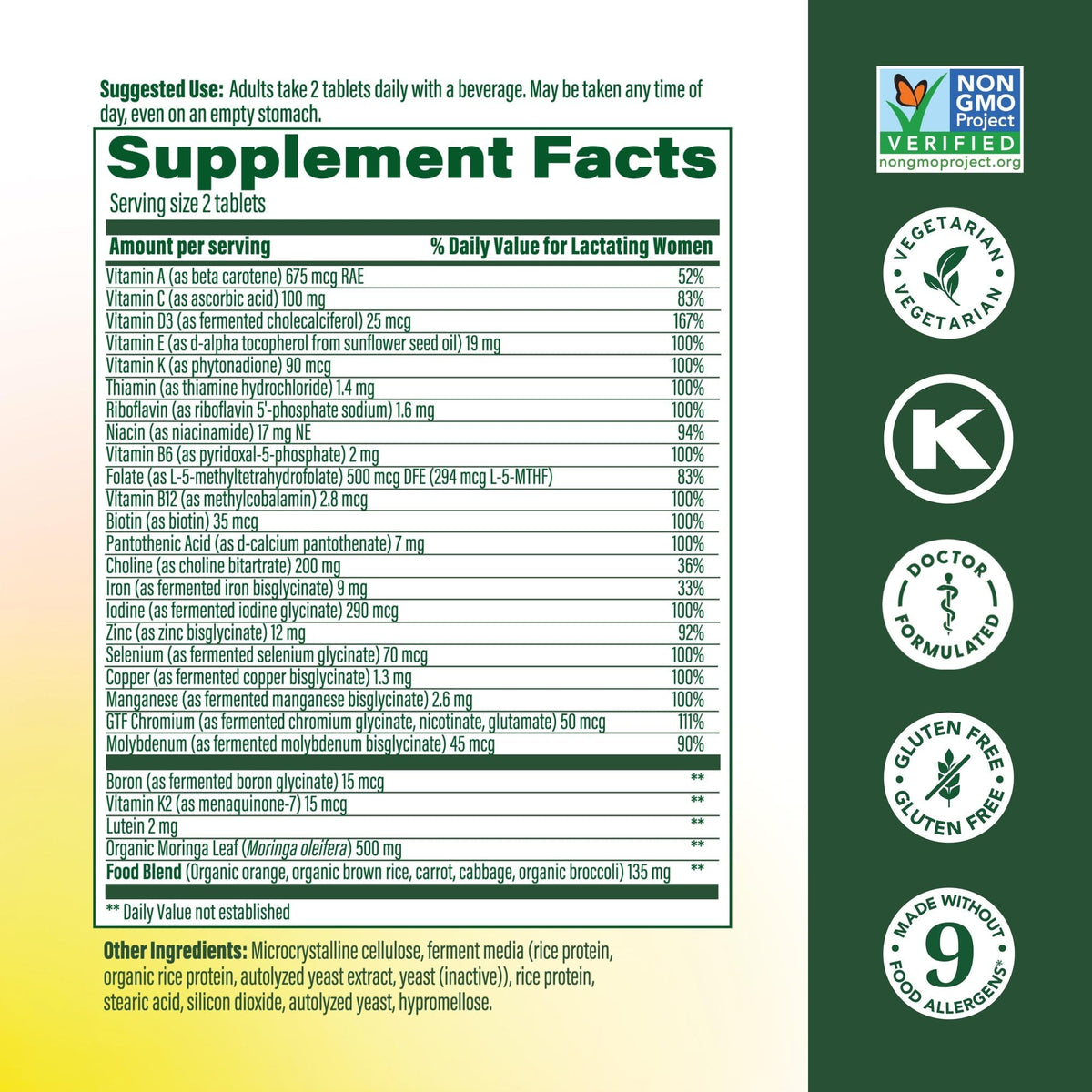 MegaFood Baby and Me 2 Postnatal supplement bottle label