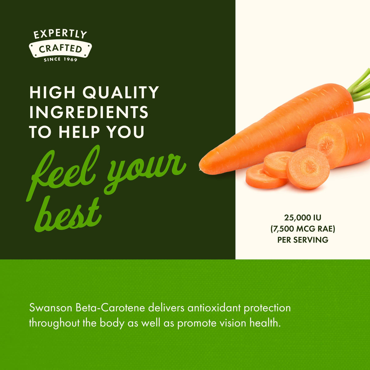 Back of Swanson Beta Carotene bottle showing nutritional facts