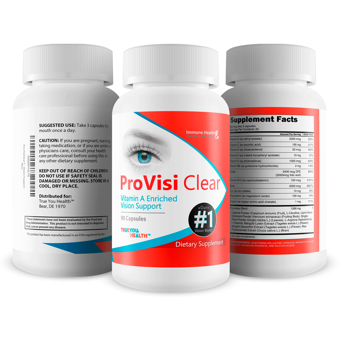 Side view of Pro VisiClear vision support supplement packaging